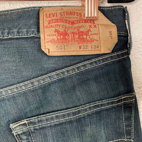 Vintage 90s Levis 501 Jeans Mens 32x34Dark Wash Straight Leg Button Fly Stretch - Picture 14 of 15